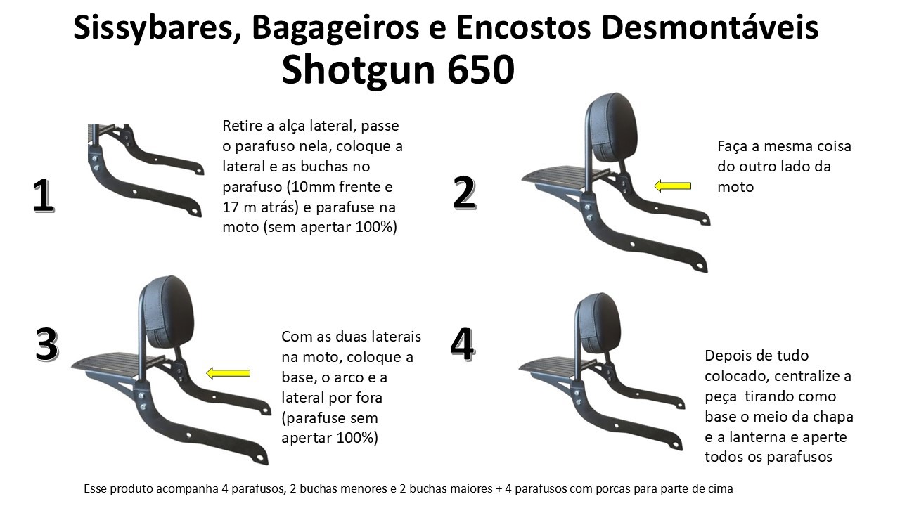Sissybar Bagageiro e Encosto Desmontável - Classic 650
